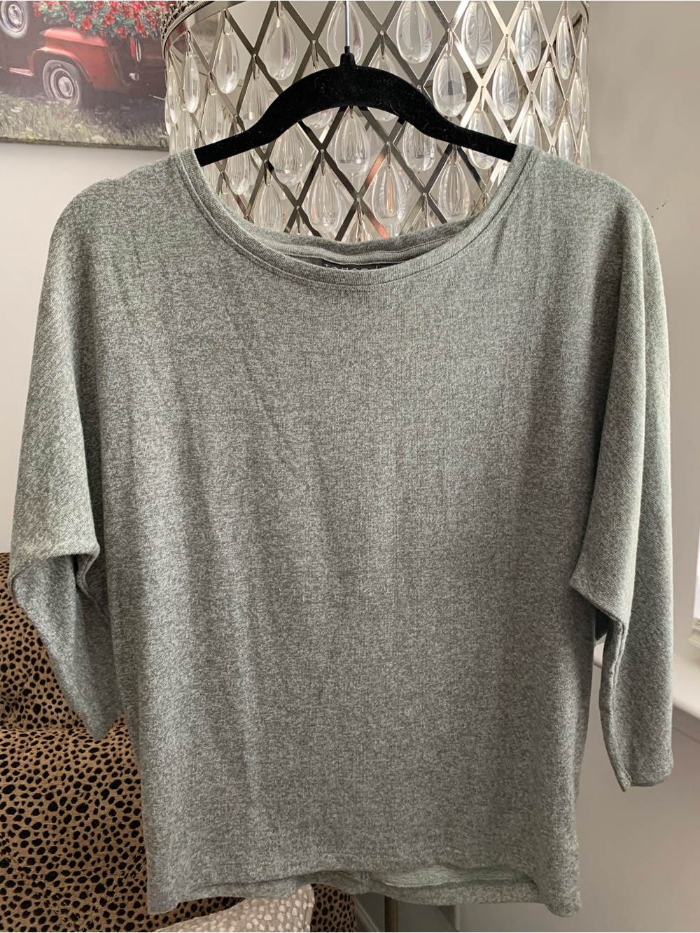 Tahari Light Heather Gray Relaxed Crewneck Top